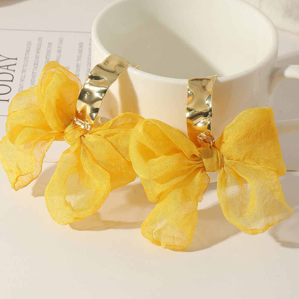 EZ3679 Gentle Temperament Fabric Yarn Bow Earrings Female Forest Girl Popular C-shaped Earrings