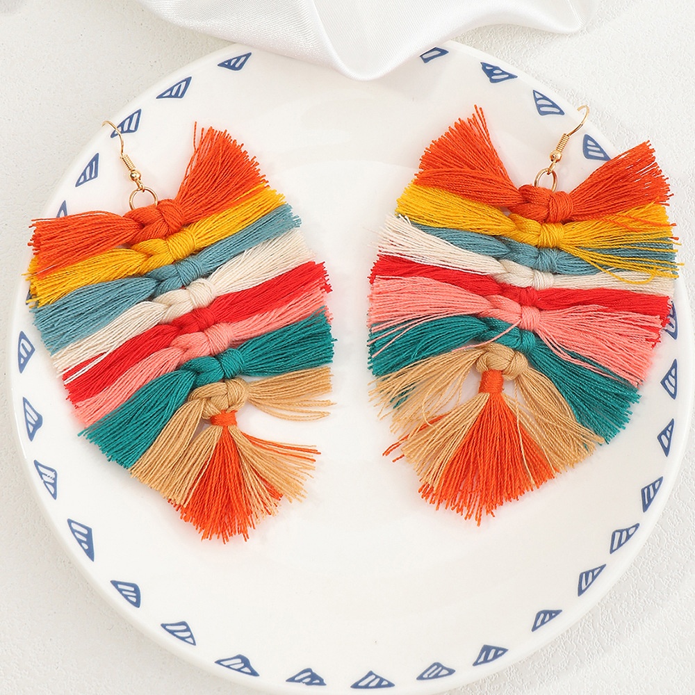 EZ3627 Jewelry Bohemian Style Handmade Woven Leaf Tassel Earrings Earrings For Women