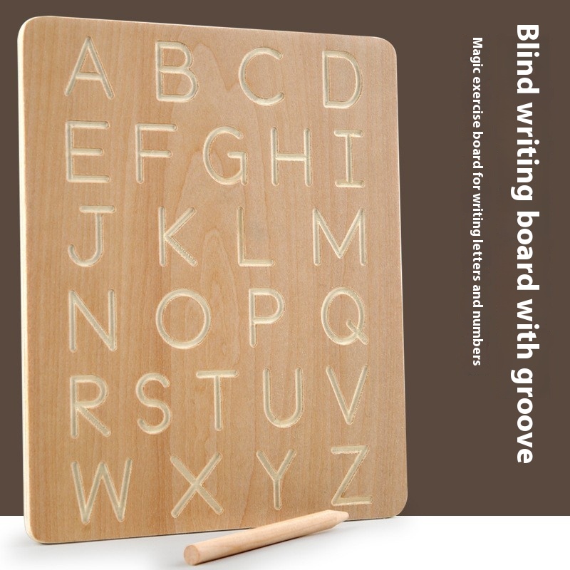 Wooden Children's Alphabetic Double-sided Writing Board Montessori Teaching Aids Beech Groove Writing Board Calligraphy Practice Template