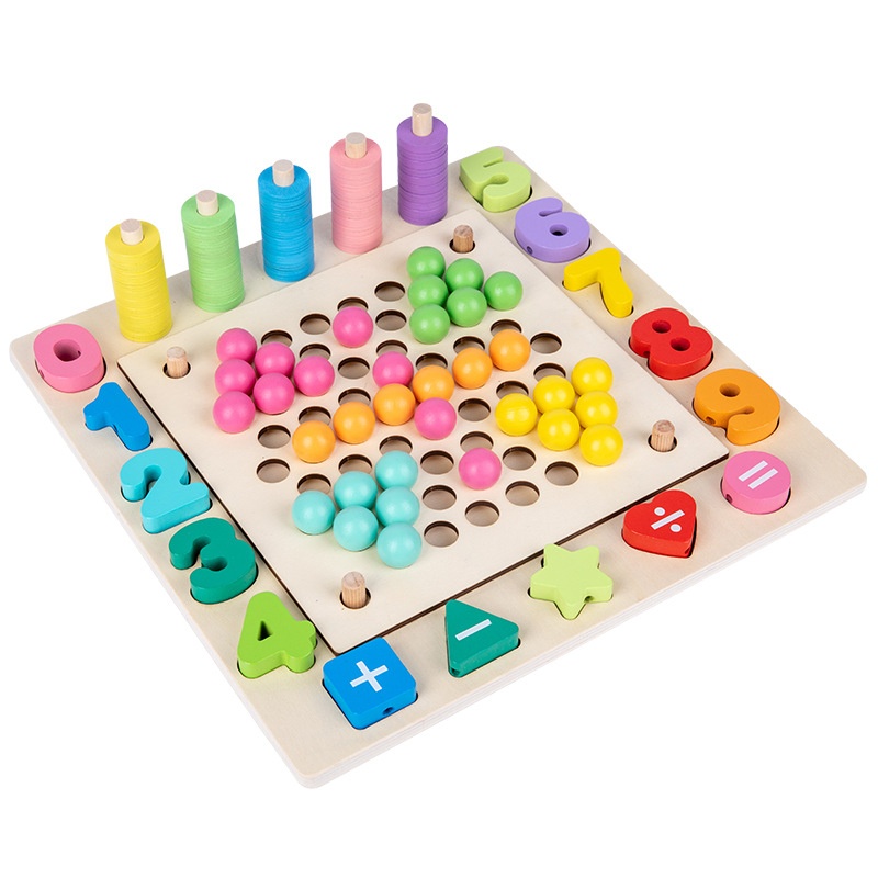 Wooden Multifunctional Beaded Fishing Puzzle Game Beaded Toys For Young Children To Learn Digital Calculations And Hand-eye Learning