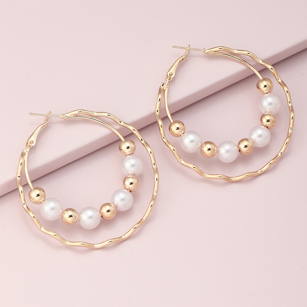 EZ4190 European And American Pearl Earrings Geometric Exaggerated Temperament Female Earrings Show Face Thin Summer Travel Earrings