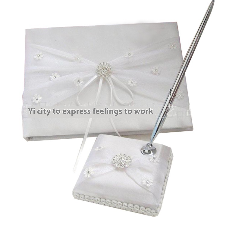 Glass Yarn Petal Sign-in Book+Pen Holder(including Sign-in Pen)Western-style Wedding Party Annual Meeting Guest Name Book