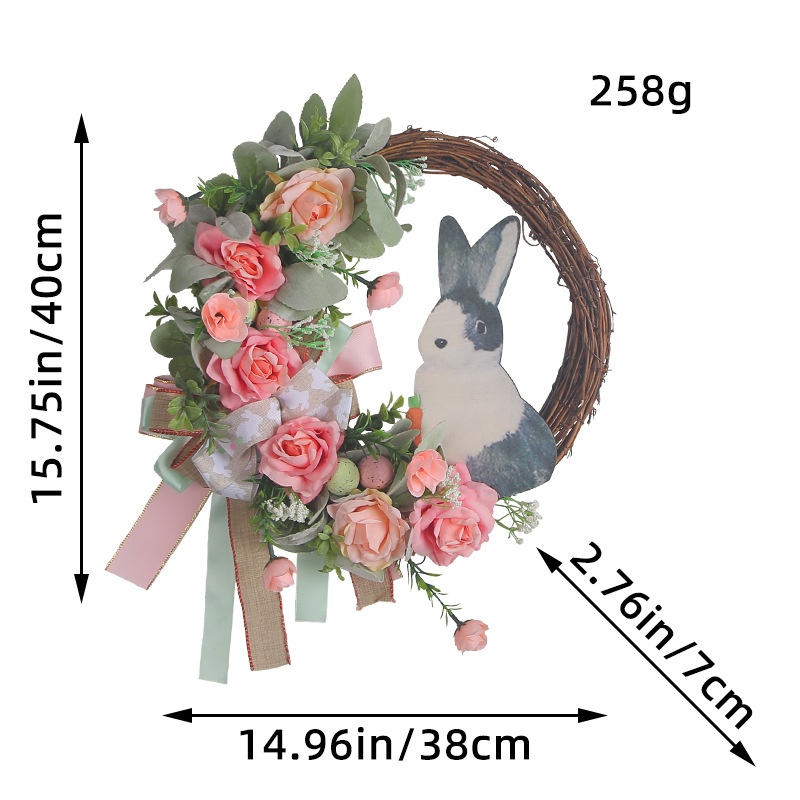 Hong Kong Love Easter Decoration Bunny Wreath Ribbon Wreath Door Hanging Family Simulation Plant Party Pendant
