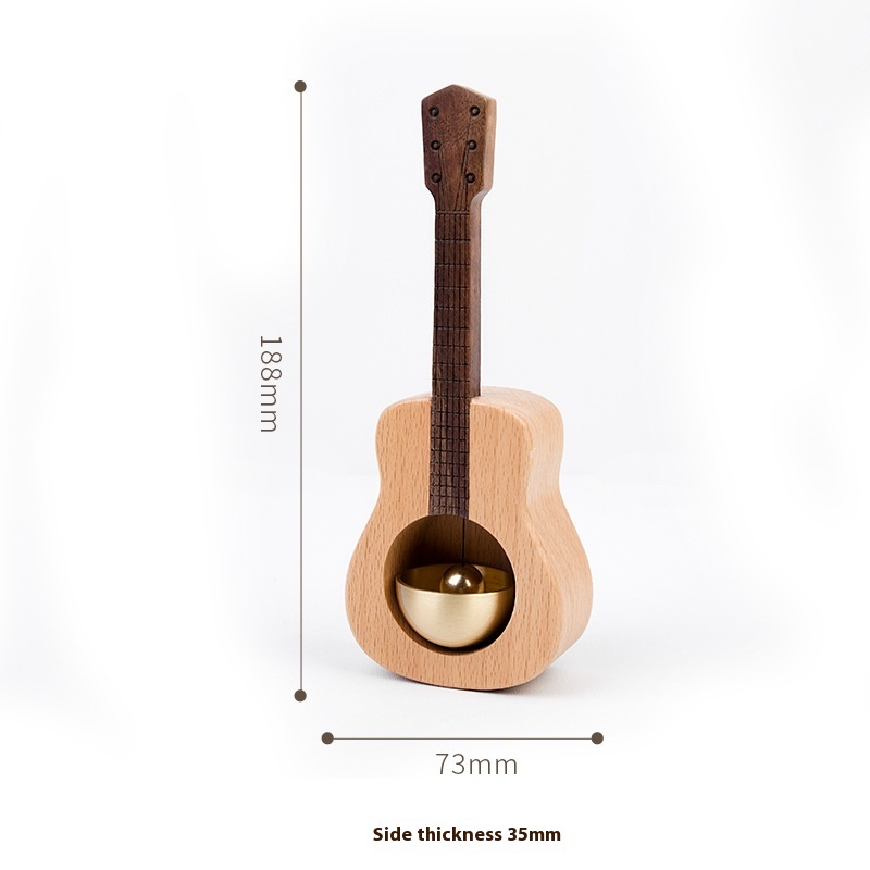 Wood Color Wooden Art Creative Guitar Brass Doorbell Cat Bell Walnut Solid Wood Wind Chime