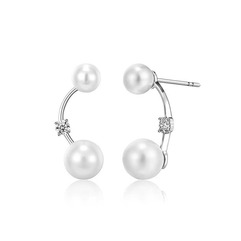 Original S925 Pearl Earrings Sterling Silver Cold Style Zircon Hook Fashion Earrings Personality Simple Exquisite Versatile Female