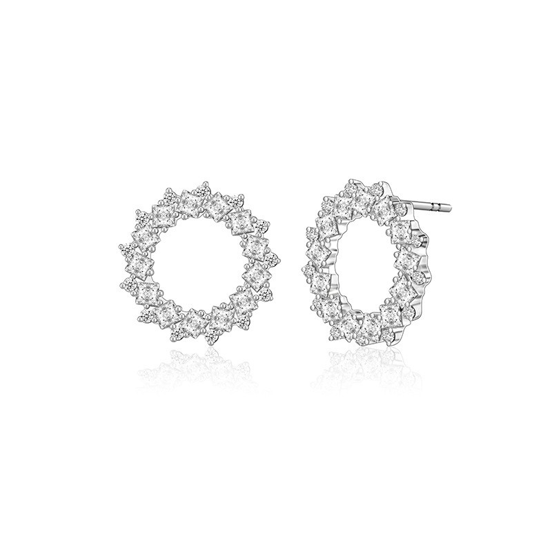 Kenjie S925 Silver Inlaid Zircon Earrings Japanese And Korean Geometric Temperament Women's Earrings Hollow Fashion Temperament Earrings