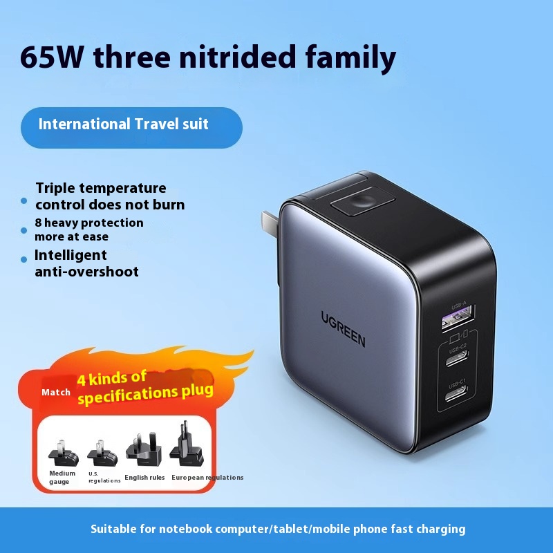 Greenlink65 WTravel Gallium Nitride Charger Head UKStandard European Standard Global Universal Replacement Plug Suitable For Apple Huawei