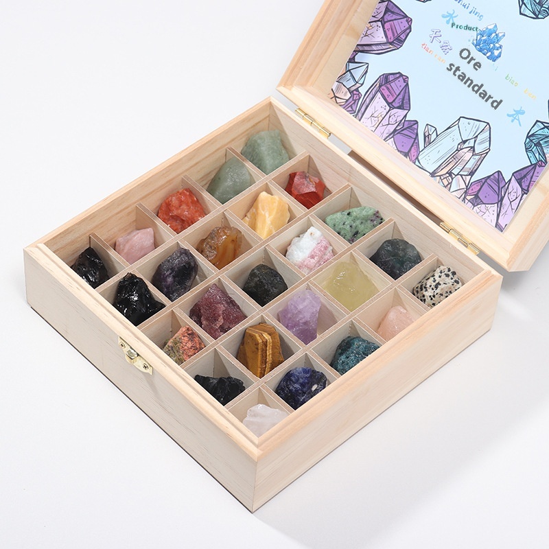 Natural Crystal Raw Stone Ore Specimen Box Jade Agate Stone Children's Science Collection Holiday Gift Ornaments