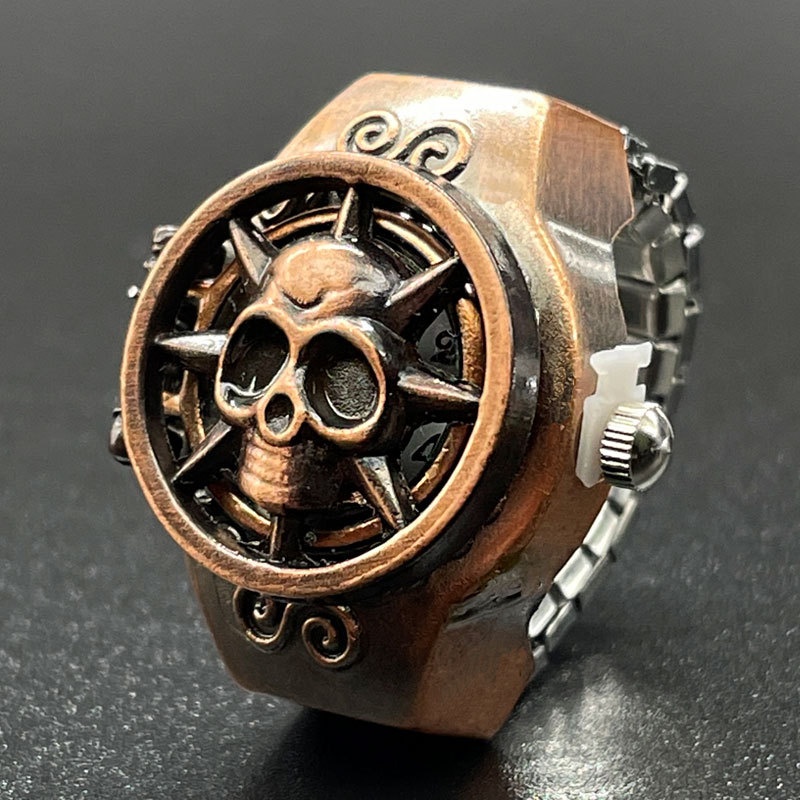 【Ring Watch】Personalized Anime Flip Cover Alloy Retro Case Watch Ring Skull Men's Ring Watch