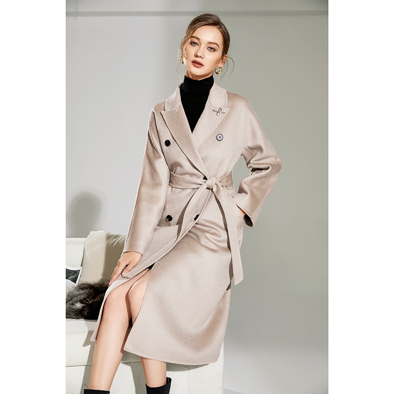 Cashmere Coat Women's Winter Coat Water Ripple Coat Long Loose Slim Double-sided Wool Coat Women