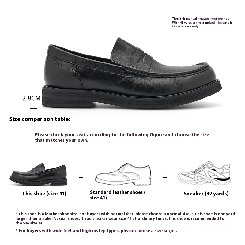 Breathable Slip-on Men's Shoes British Casual Slip-on Leather Shoes Versatile Thick-soled Black Lazy Loafers