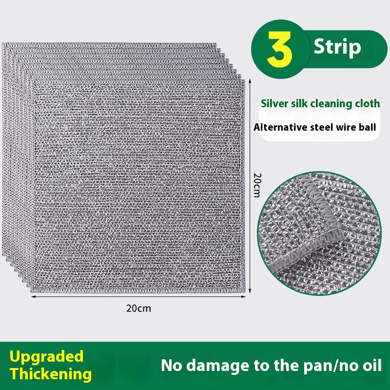 Household Silver Silk Rags For Cleaning Kitchen Stoves,Non-stick Oil-free,Thickened,Three-layer,Non-shedding Scouring Pads For Washing Dishes And Pots