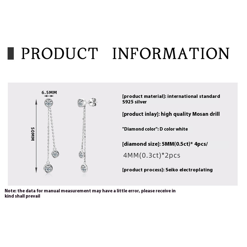 Fashionable And Versatile925 Sterling Silver Plated With18k Gold Earrings For Women Light Luxury Tassel High-end Moissanite Earrings