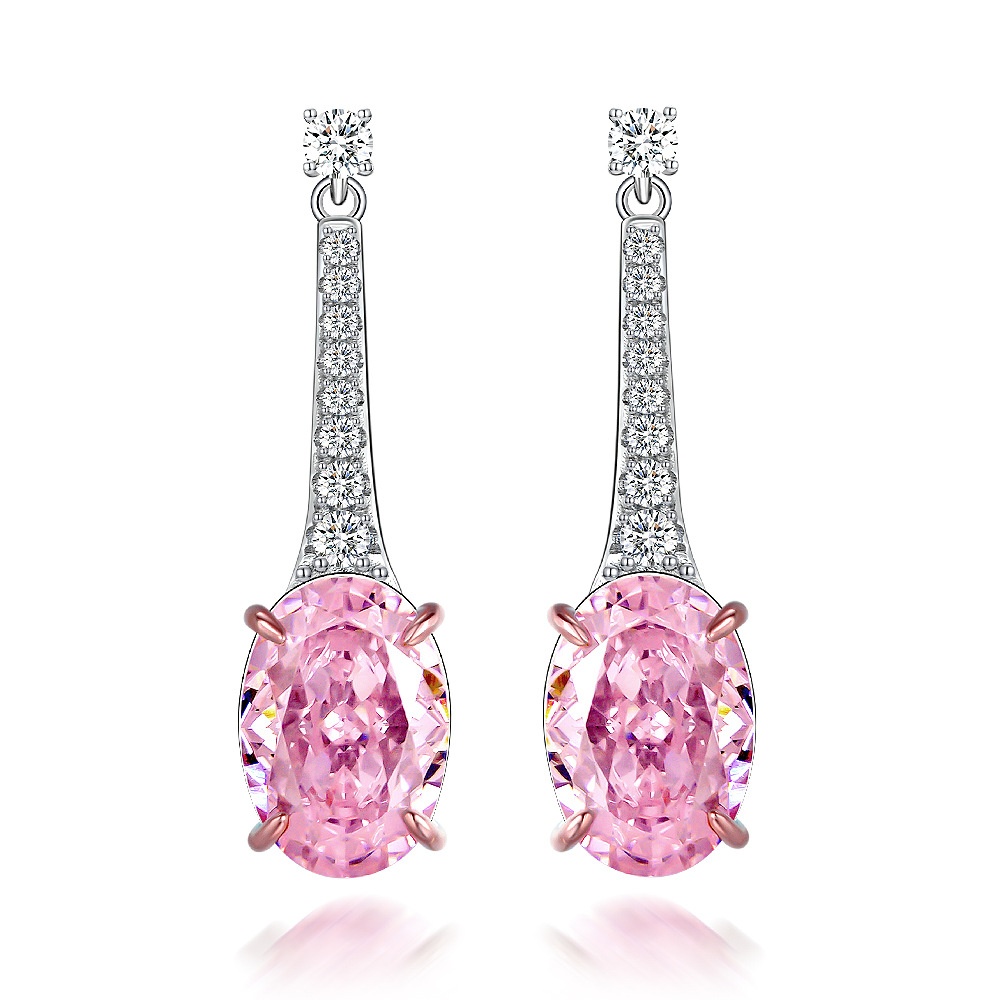 Jewelry925 Silver4ct Egg Shape Ice Flower Cut Diamond Yellow9*13 High Carbon Diamond Earrings