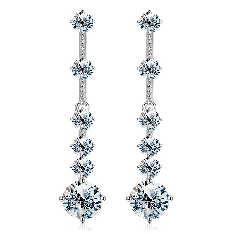 Moissanite Long Tassel Earrings Xinglu Jewelry Temperament Simple Wedding Gift Earrings