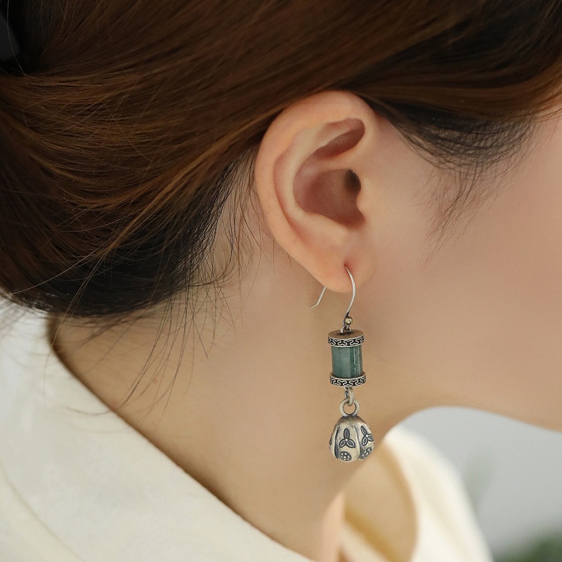 925 Silver Small Flower Cuicui Earrings Retro Old Ethnic Style Lotus Earrings Temperament Personality Versatile Accessories