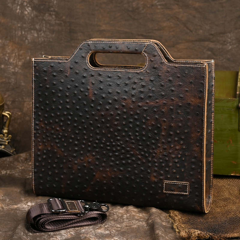 Crazy Horse Leather Briefcase Retro Large Capacity Business Handbag Single Shoulder Crossbody Bag First Layer Cowhide Bag