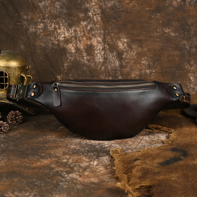Handmade Retro Personality First Layer Cowhide Waist Bag Shoulder Bag Men's Genuine Leather Outdoor Leisure Chest Bag Style
