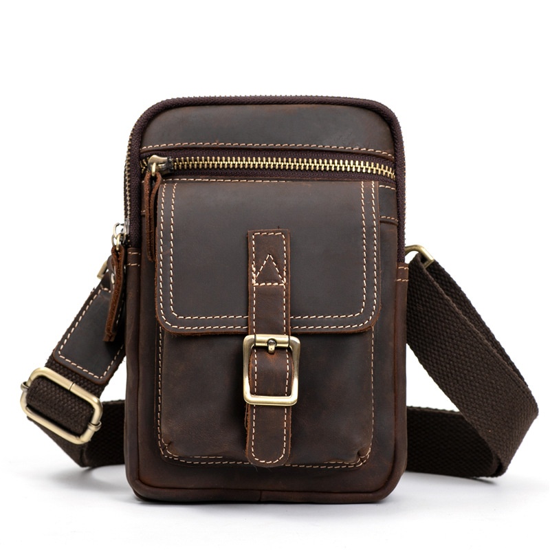 3613 Vintage Crazy Horse Leather Men's Waist Bag European And Americany Genuine Leather Men's Bag Dery