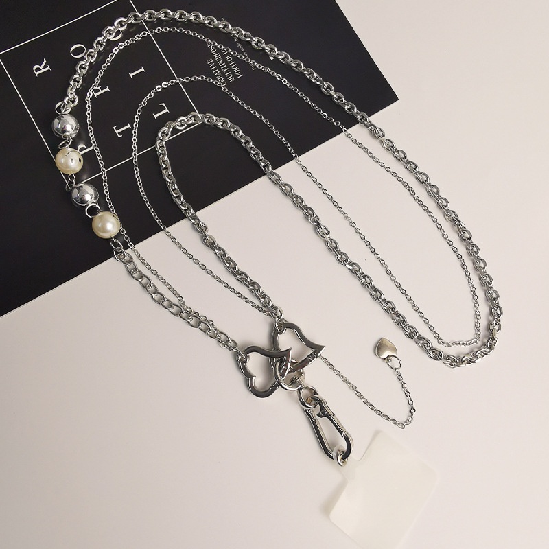 Crossbody Size Double Chain With Love Buckle Mobile Phone Lanyard,Simple And Fashionable Style