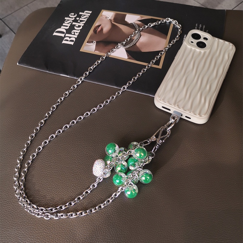 Mobile Phone Lanyard Long Cross-body Carryable Personalized Love Pendant Beaded Pendant Universal Female Mobile Phone Case Bag Anti-lost