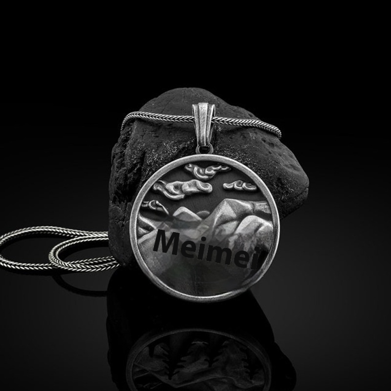 European And American Men's Hip-hop Necklace Stainless Steel Mountain Forest Pendant Retro Hip-hop Jewelry Poor