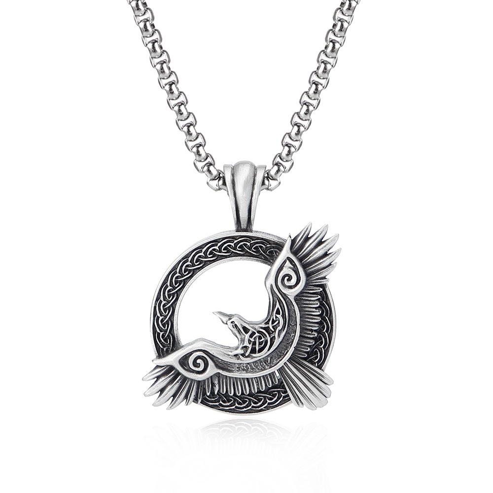 Celtic Raven Viking Pagan Pendant Men's Stainless Steel Necklace Animal Retro Jewelry