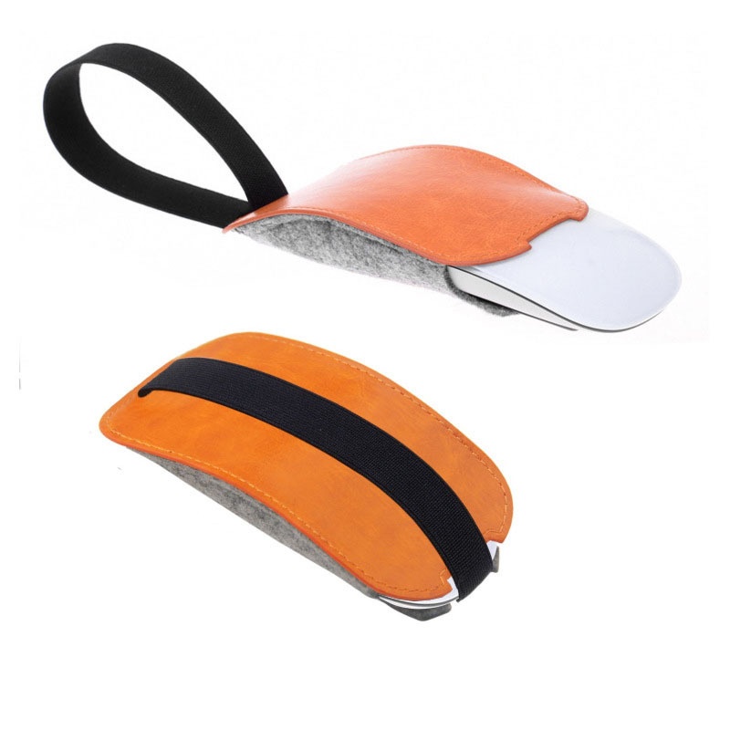 Wireless Mouse Cover Retro Elastic Leather Case Orange Felt Storage Mouse