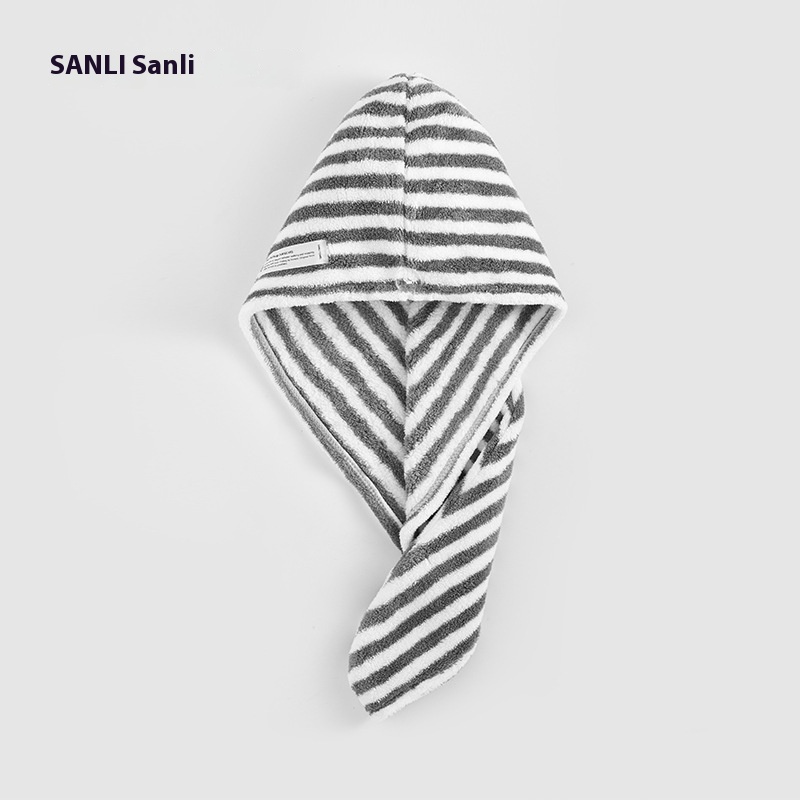 Sanli Towel Striped Dry Hair Cap Adult Dry Hair Cap Soft Thickened Turban Absorbent Dry Hair Cap