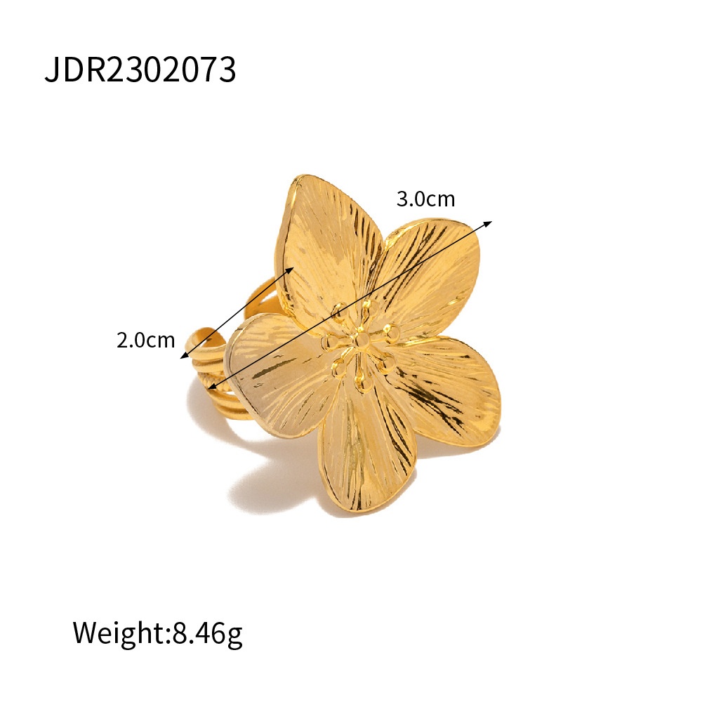 French Court Style Matte Retro Gold Stainless Steel Flower Metal Open Ring High-end Design Ring