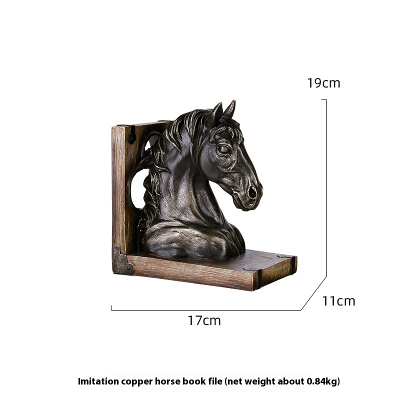 American Retro Bookends Home Office Study Ornaments Animal Horse Head Resin Book Stand Sample Room Soft Furnishings