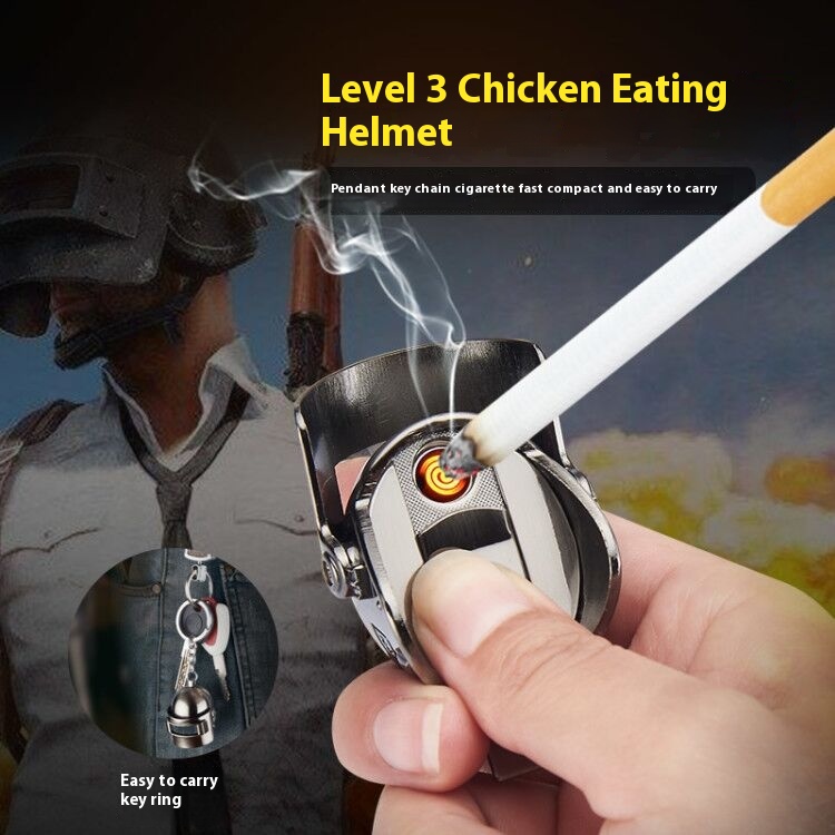 Creative Jedi Survival Eating Chicken Game Level3 Head Model Peripheral Keychain USBCharging Lighter Windproof