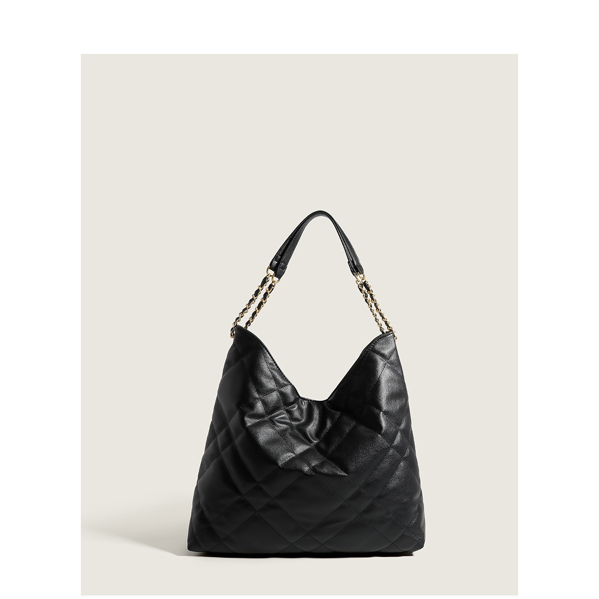 URVOHigh-End Diamond Pattern Chanel-Style Large Capacity Genuine Leather Chain Shoulder Tote Bag
