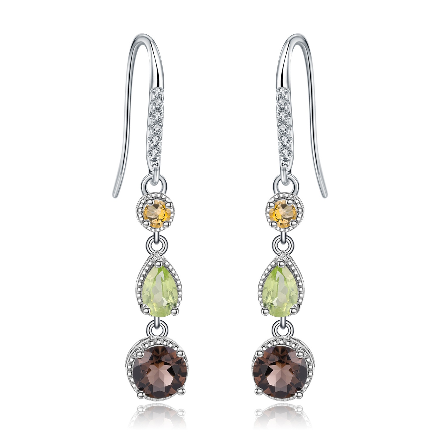 Series925 Silver Inlaid Smoky Quartz Earrings High-end Atmosphere