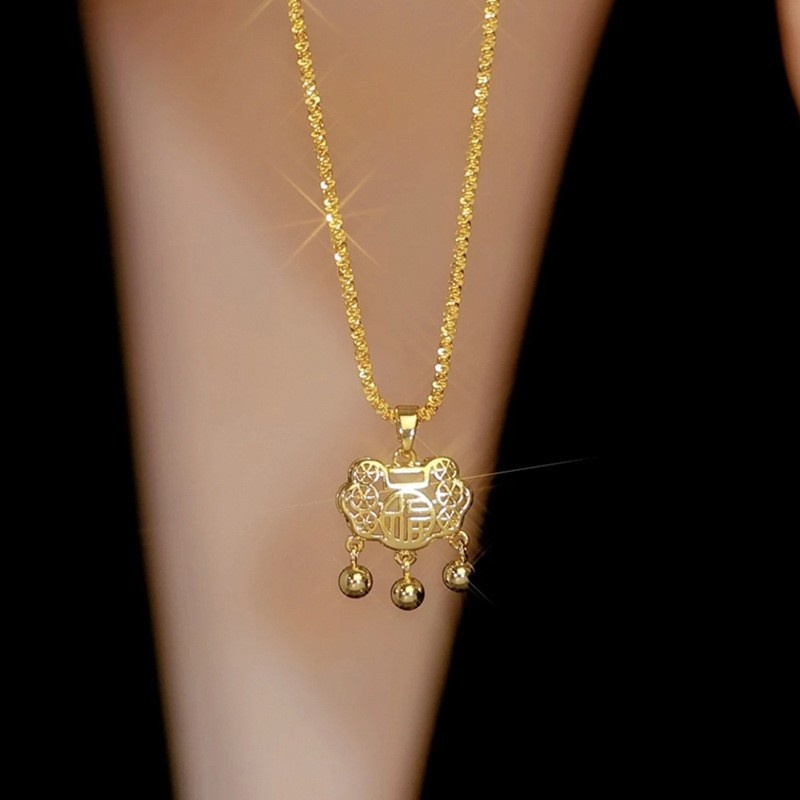 Fu Character Peace Lock Necklace For Women–Exquisitely Fashionable Design With AHigh Color Retention Collarbone Chain.