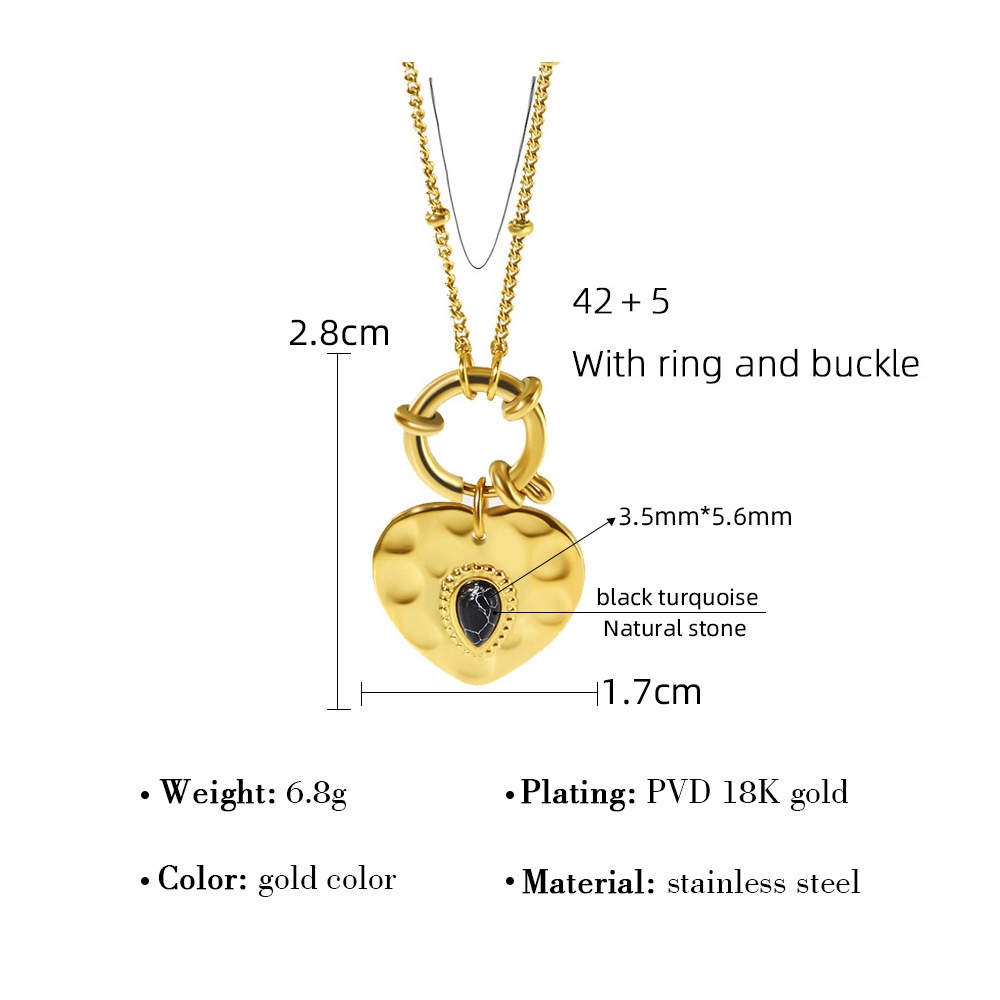 Natural Stone Heart Titanium Steel Necklace French Retro Simple Style18 KReal Gold Plated Water Drop Love Clavicle Chain