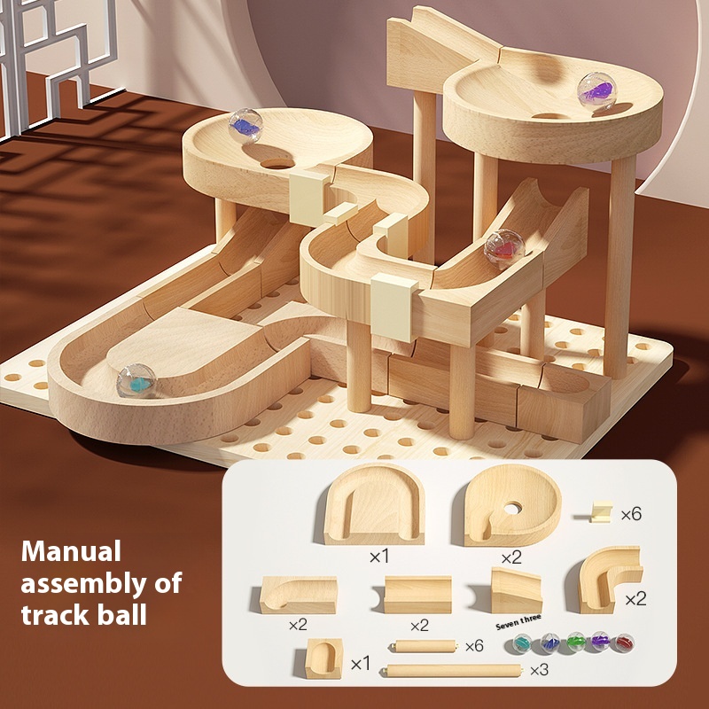 Children's Ball Track Building Blocks Toy Boys Educational Assembling Pinball Track Intellectual Development Wooden Ball Building Blocks