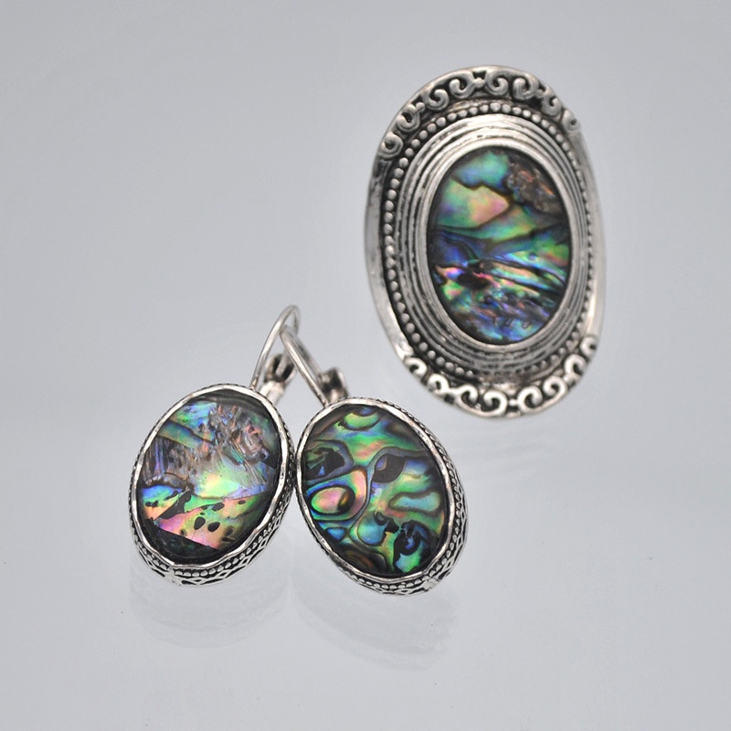 SZ030 European And American Foreign Trade Temperament Internet Celebrity Fashion Earrings Retro Ring Jewelry Fashion Color Shell Gemstone Suit Female