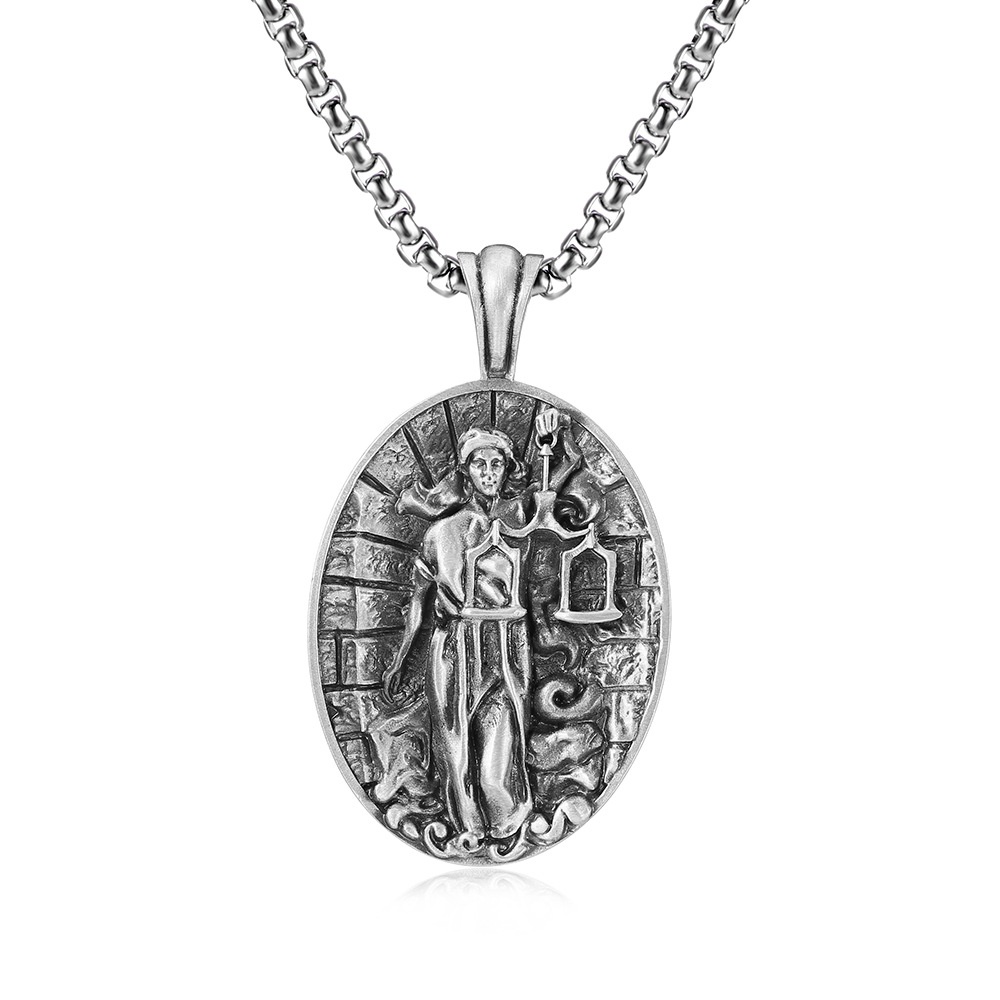 Style European And American Men's Retro Necklace Titanium Steel Themis Goddess Pendant Stainless Steel Punk Jewelry