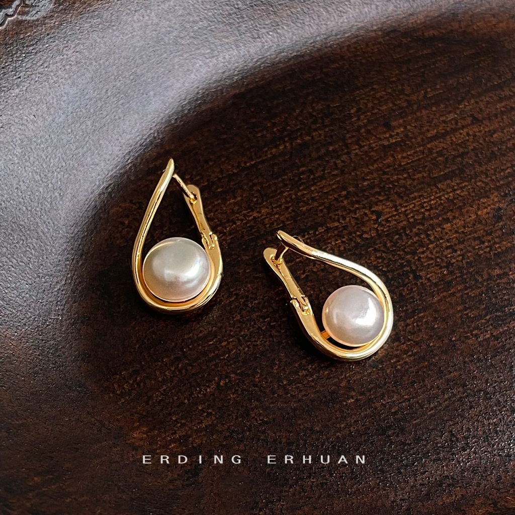 Freshwater Pearl Fashion High-grade Plated 14K Simple Commuting Elegant Water Drop Earrings Earrings Jewelry