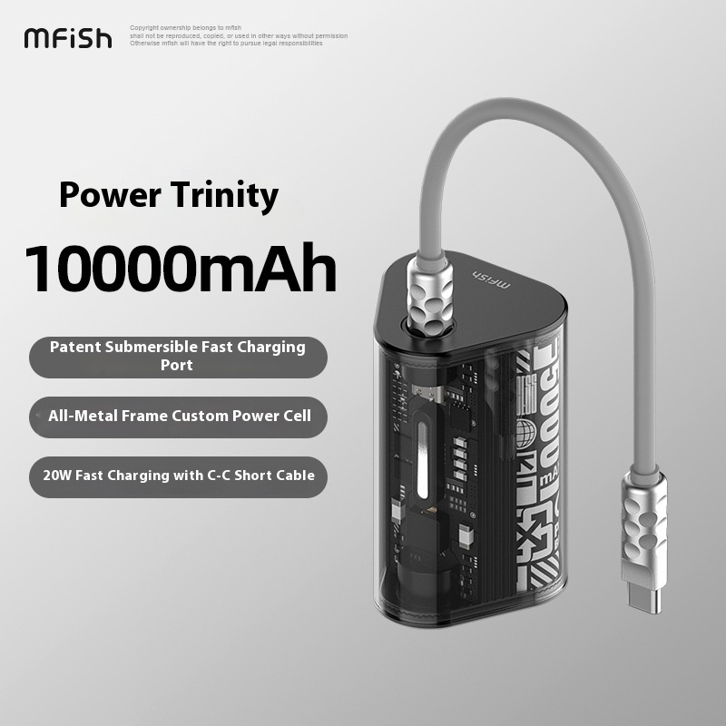 Power Three-body Transparent Fast Charging Flash Charging Mobile Power Bank Power Bank 10,000 MAh Large Capacity Suitable For Android Apple
