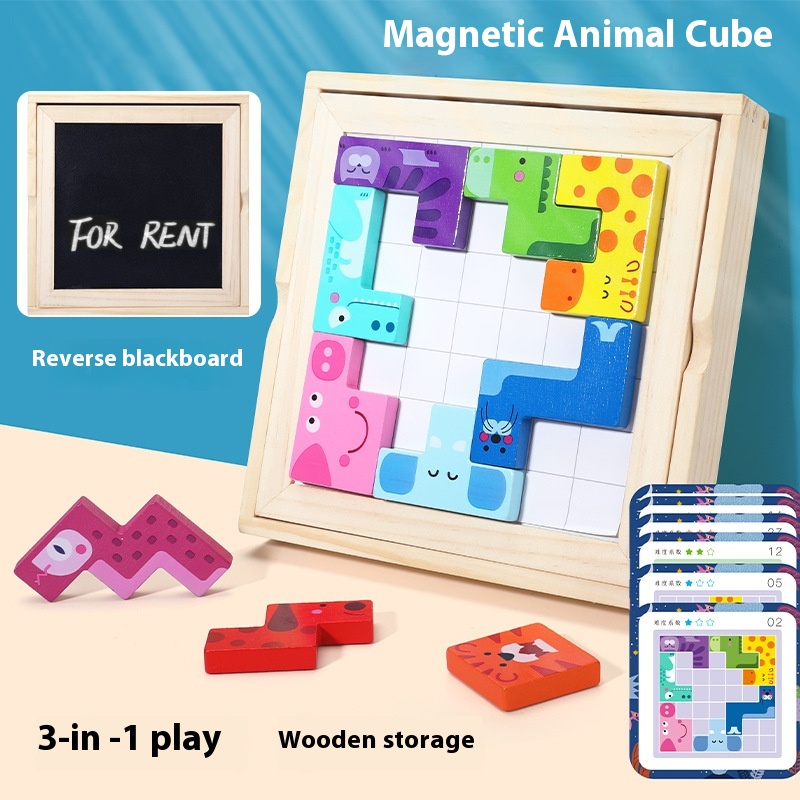 Fun Animal Block Puzzle Game For Young Children Early Education Cognitive Puzzle Board Drawing Wooden Toys