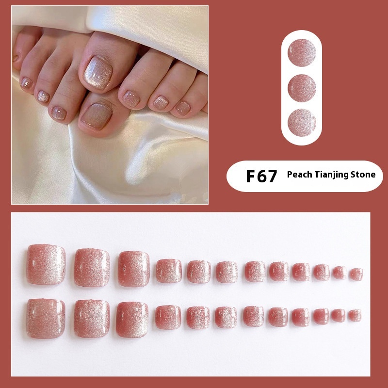 Carefully Selected Toenail Nail Art Finished Products,Detachable Wearable Nail Pieces,Peach Rose Crystal Stone Whitening Toe False Nail Stickers
