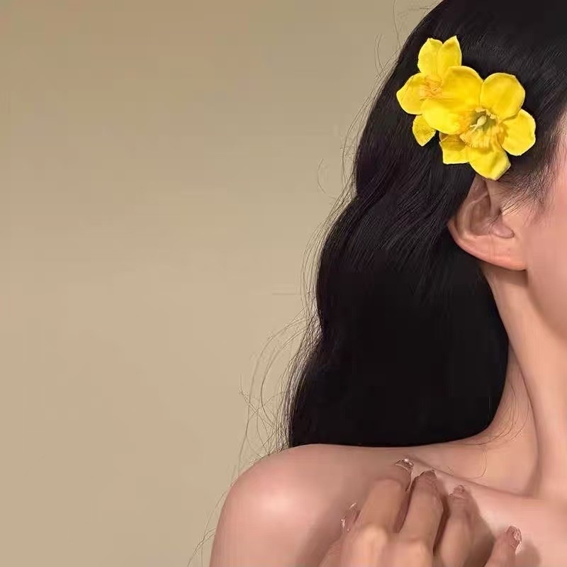 Atmosphere Yellow Twin Daffodils Hairpin Hairpin Vacation Seaside Photo Headwear Elegant Side Clip All-Match