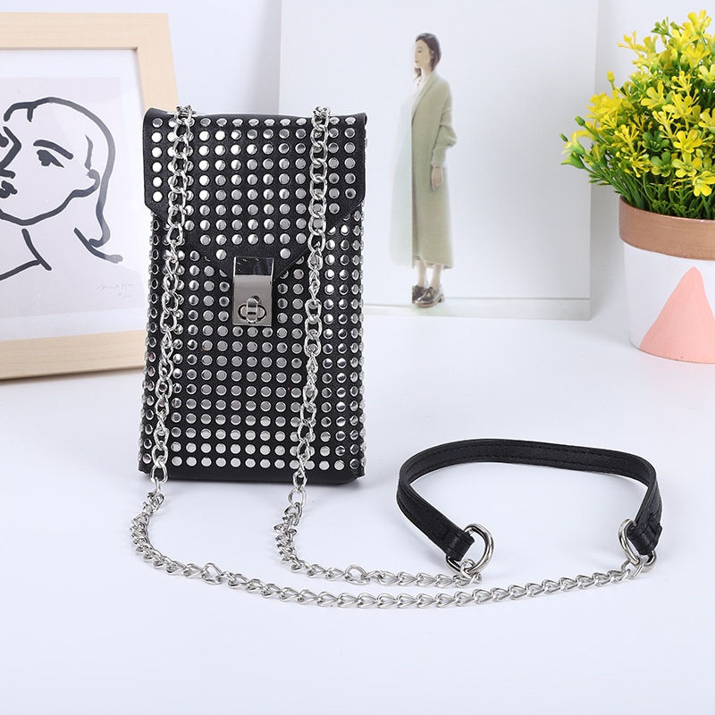 Mobile Phone Bag Women's Cross-body Mini Small Bag Korean Style Exquisite Versatile Vertical Style Retro Chain Rivet Single Shoulder Small Square Bag