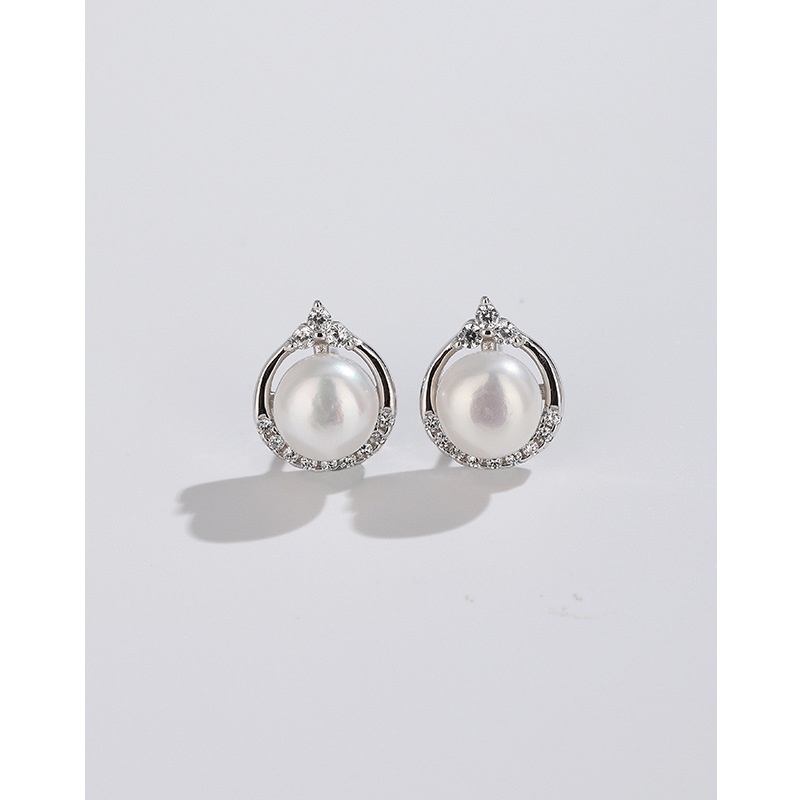 925 Sterling Silver Freshwater Pearl Earrings Flat Round Light Luxury High-end Temperament Earrings Female Personality Simple Summer Earrings