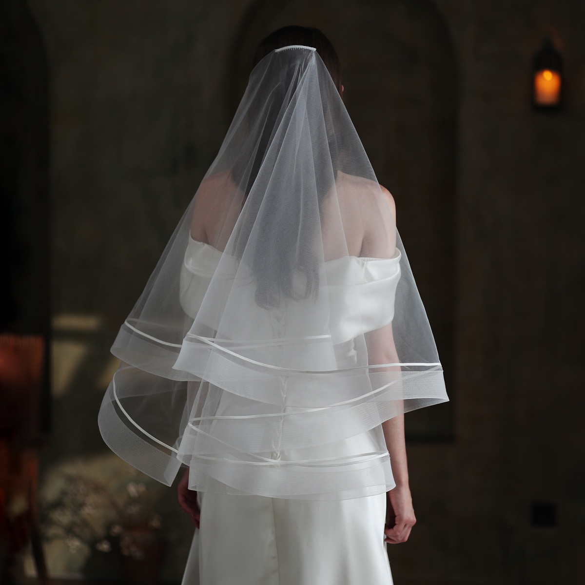 V851 White Double-layer Elastic Net Hemming Veil Bride Wedding Travel Shoot Super Fairy Wedding Headdress