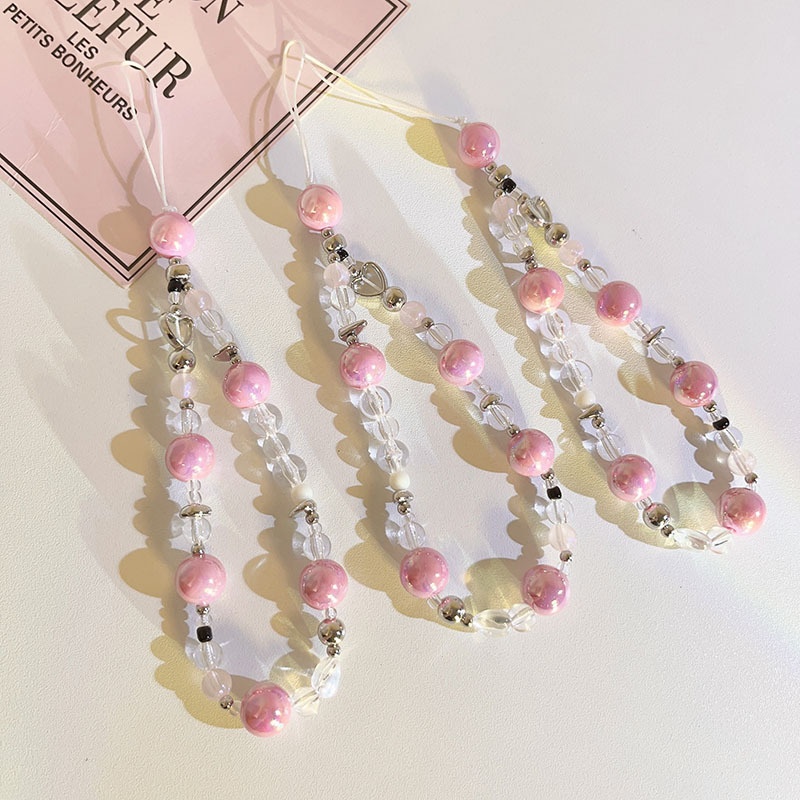 Pink Girly Mobile Phone Lanyard Bead Chain Mobile Phone Case Hand Strap Camera Ccd Key Chain Pendant For Women