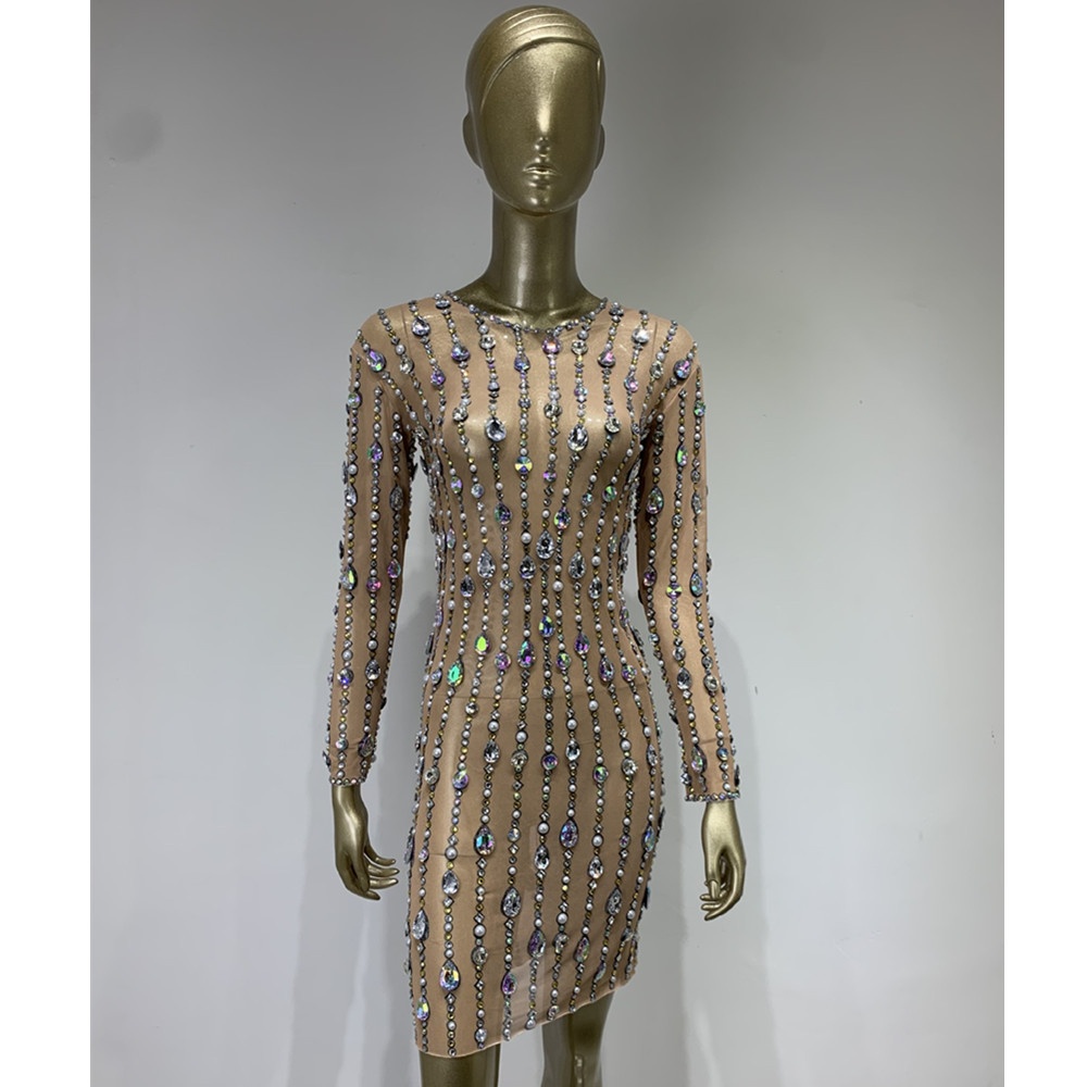 Foreign Trade Hot-selling Mesh Rhinestone Shiny Tight Hip Skirt European And American Banquet Party Dress Skirt