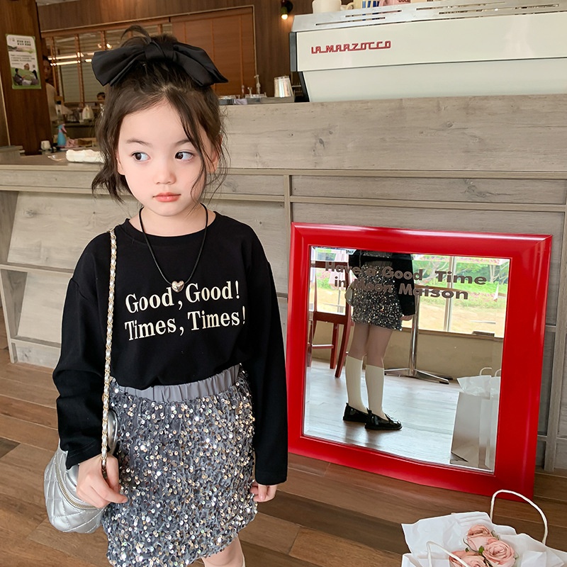 Amo Beibei Children's Long-sleeved Round Neck T-shirt Tops Autumn Boys And Girls Baby Korean Version All-match Letter Bottoming Shirt